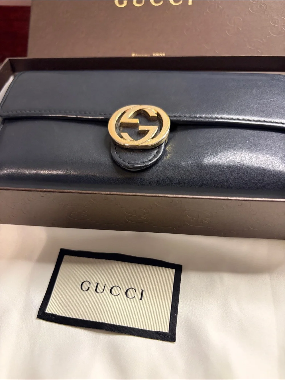 Gucci Black Leather Continental Wallet with Gold Double GG Emblem - Picture 2 of 12